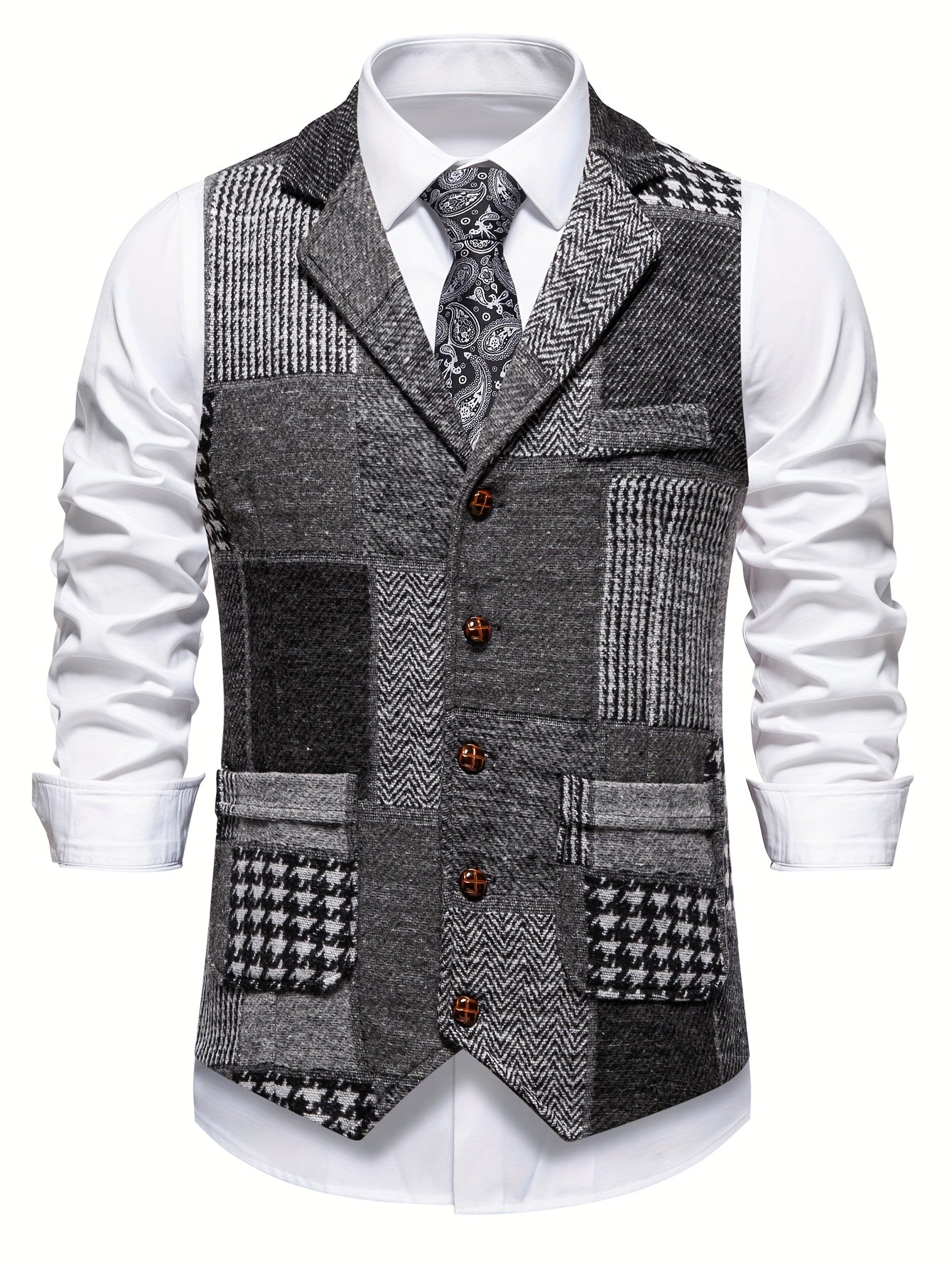 Saverse | Chaleco estilo Tweed con Diseño de Patchwork