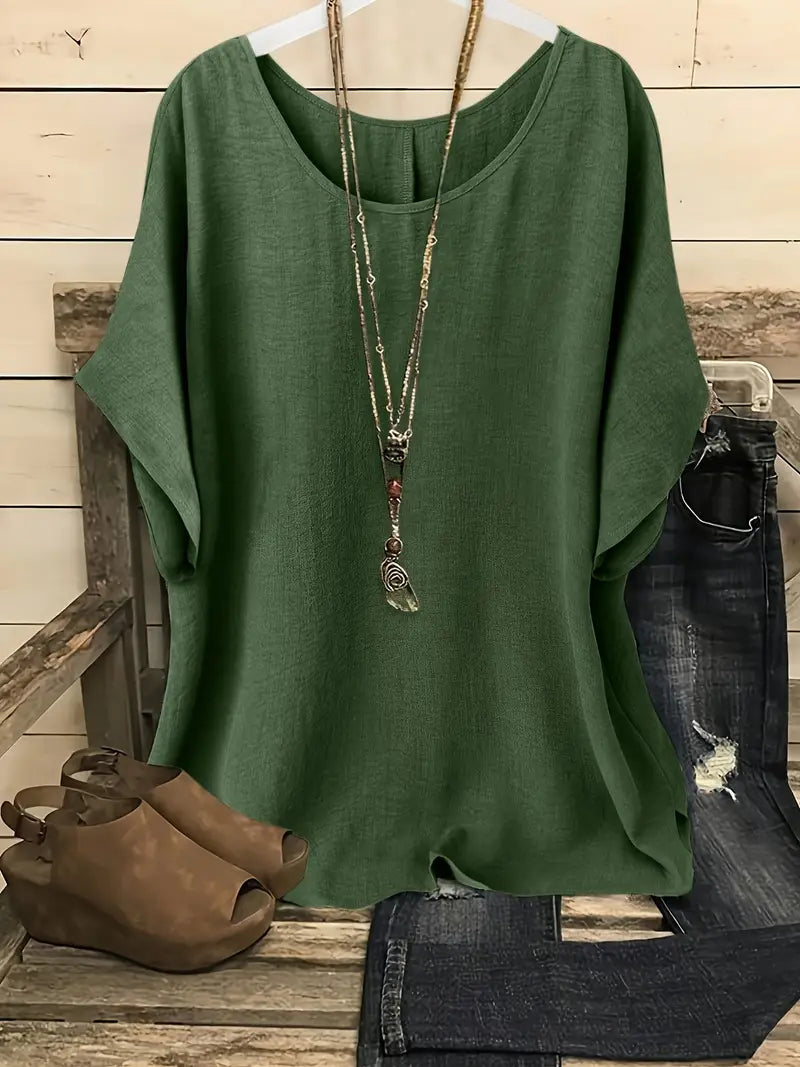 Dilek | Blusa Holgada Manga Corta Cuello Redondo