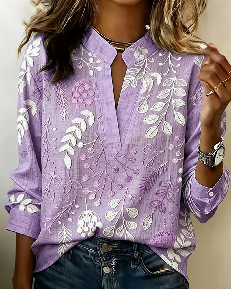 Adanna | Blusa Estampado Floral Cuello Mao Manga Larga