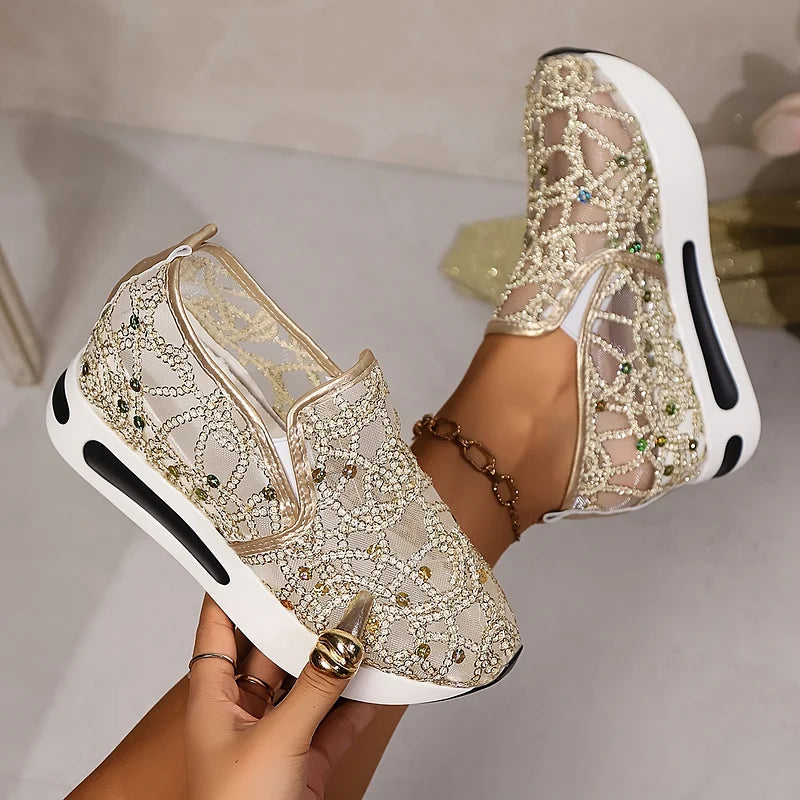 Heleen - Zapatillas Con Cuña de Plataforma y Lentejuelas sin Cordones