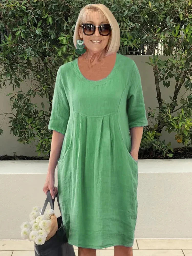 Devyn | Vestido MIDI Liso Con Bolsillos