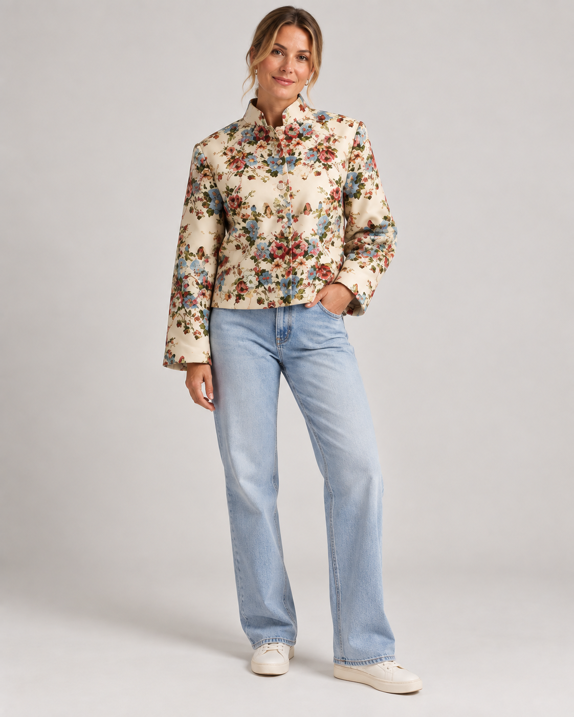 Helena | Chaqueta Floral con Cuello Alto