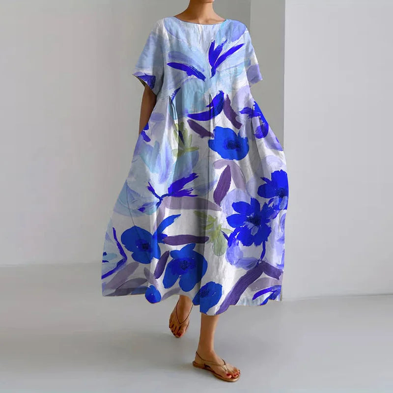 Lucasta - Vestido MIDI Holgado Con Estampado Floral Y Mangas Cortas