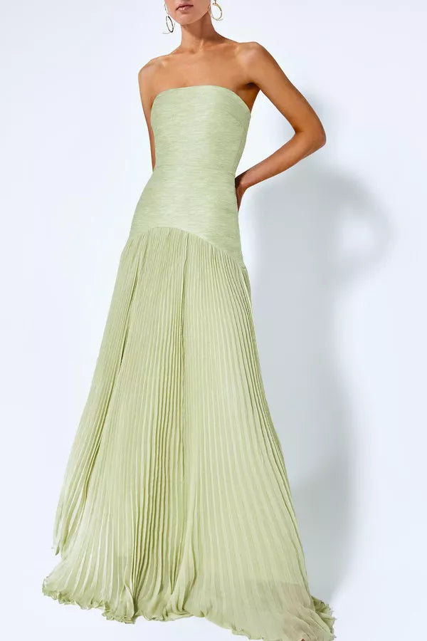 Carina | Vestido Maxi Plisado Sin Tirantes