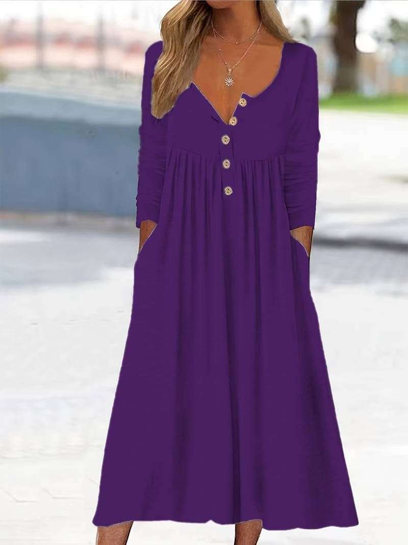 Imethma | Vestido MIDI Con Cuello en V Y Botones, Varios Colores