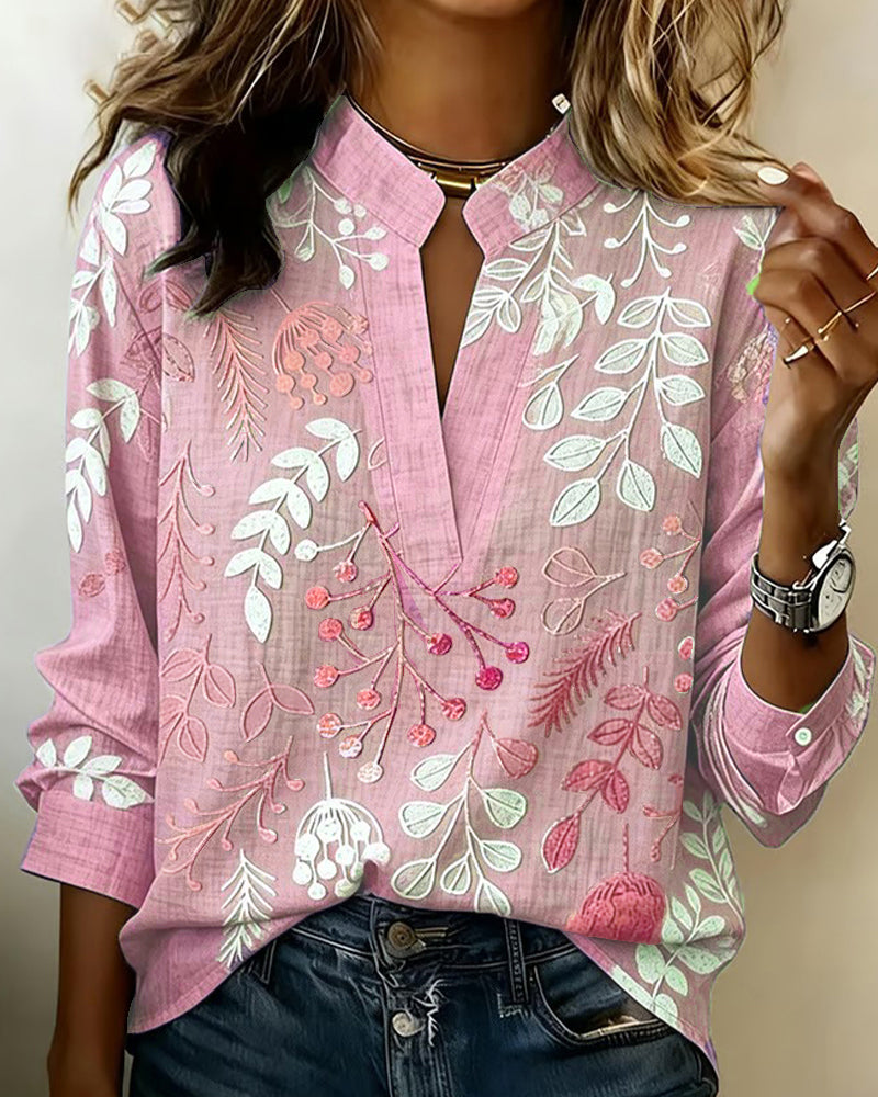 Adanna | Blusa Estampado Floral Cuello Mao Manga Larga