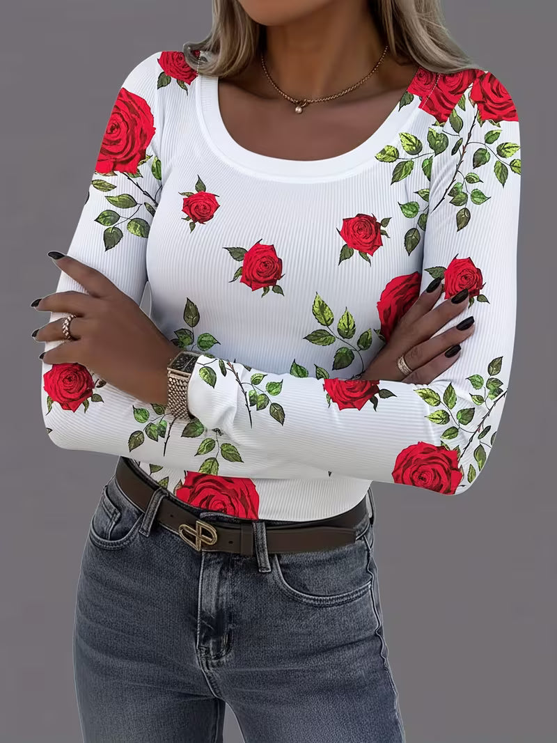 Rabiye | Top De Manga Larga Con Estampado Floral Y Tejido Acanalado