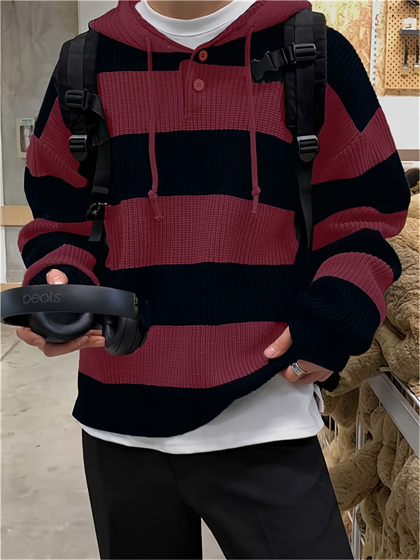 Tenzin | Sudadera Con Capucha Oversize de Punto a Rayas y Manga Larga