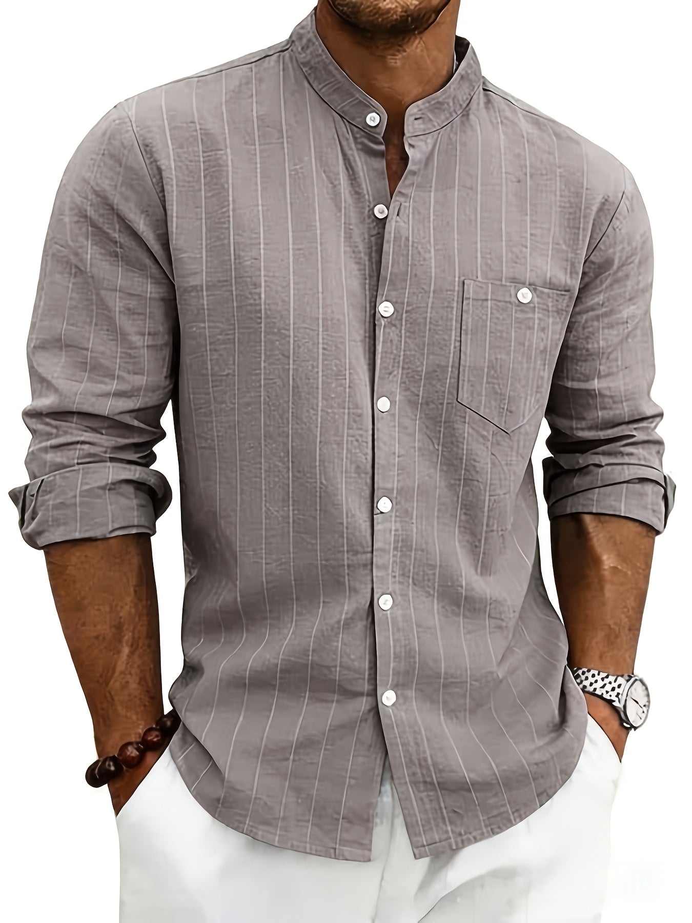 Leslie | Camisa De Rayas Con Cuello Mao