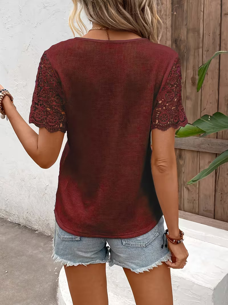 Sinna | Camiseta Henley De Manga Corta Con Canesú De Encaje