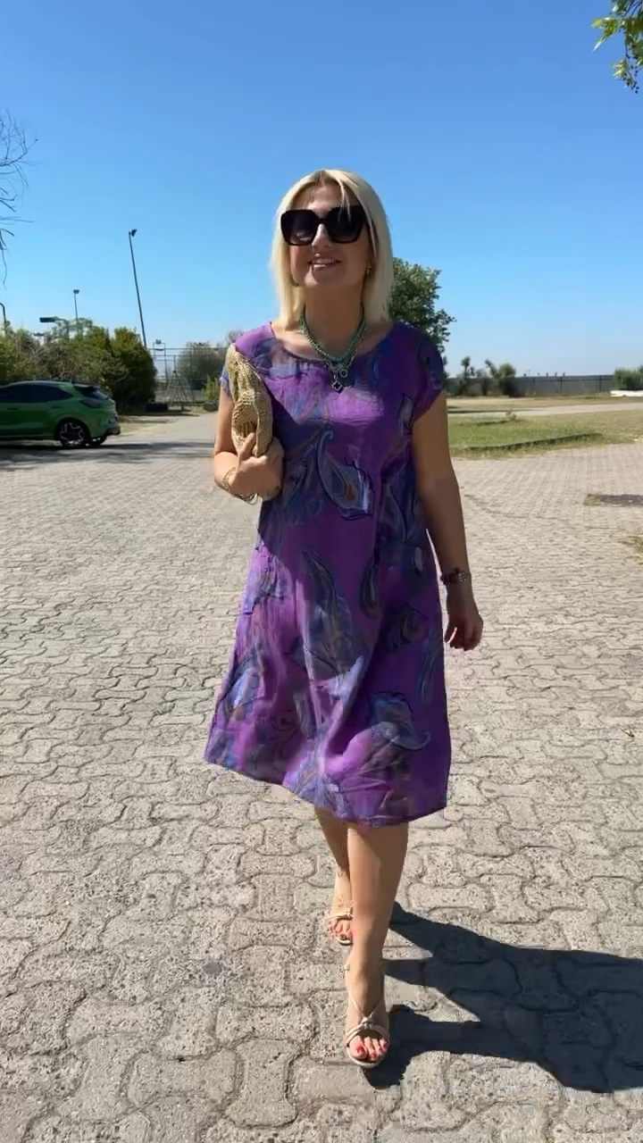 Hazal | Vestido Estampado de Manga Corta con Bolsillos