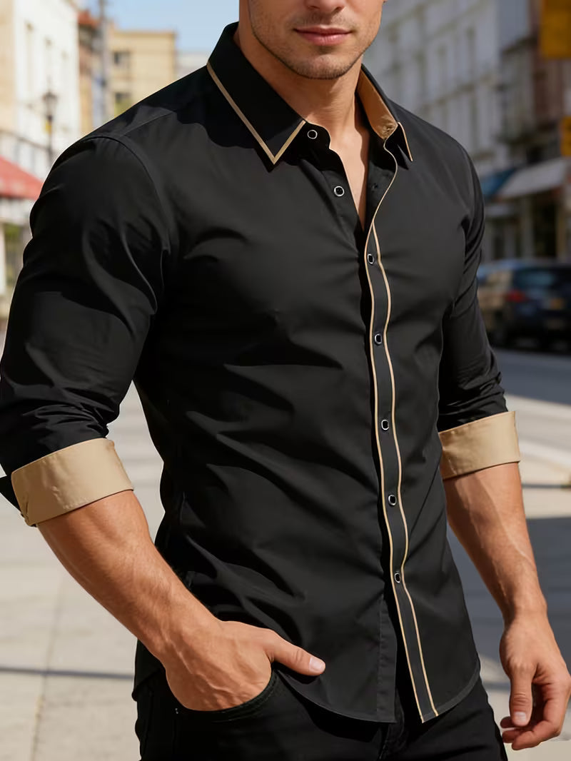 Daven | Camisa de Manga Larga con Ribete en Contraste