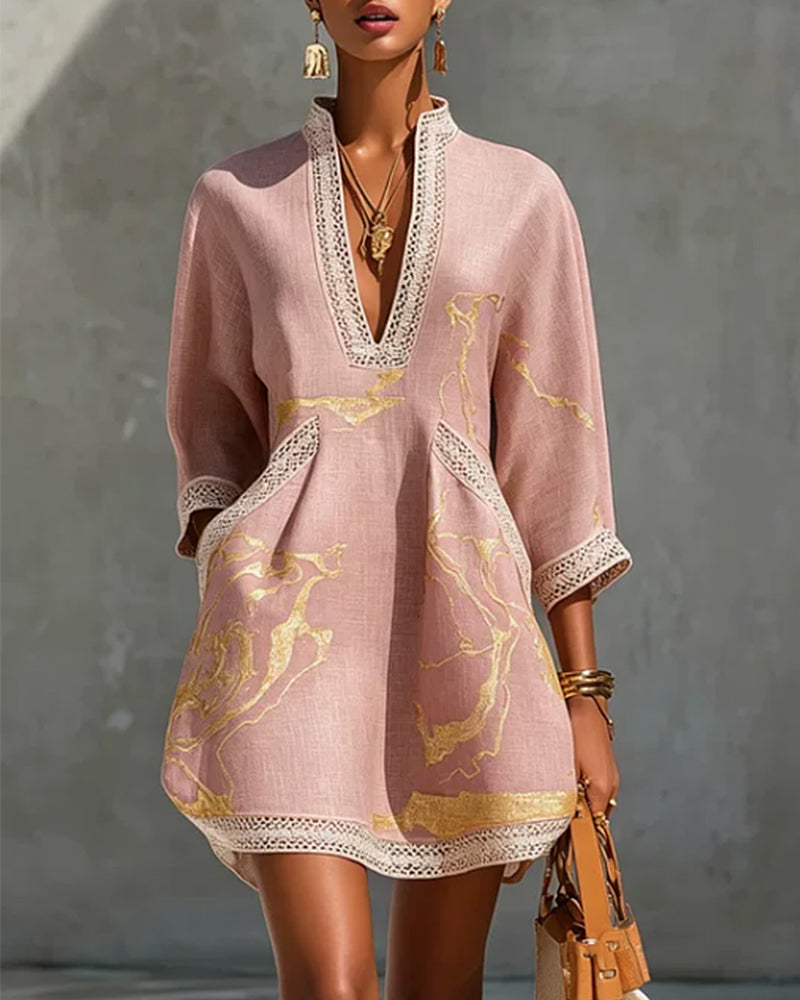 Soeun | Minivestido Túnica Con Cuello en V Y Estampado