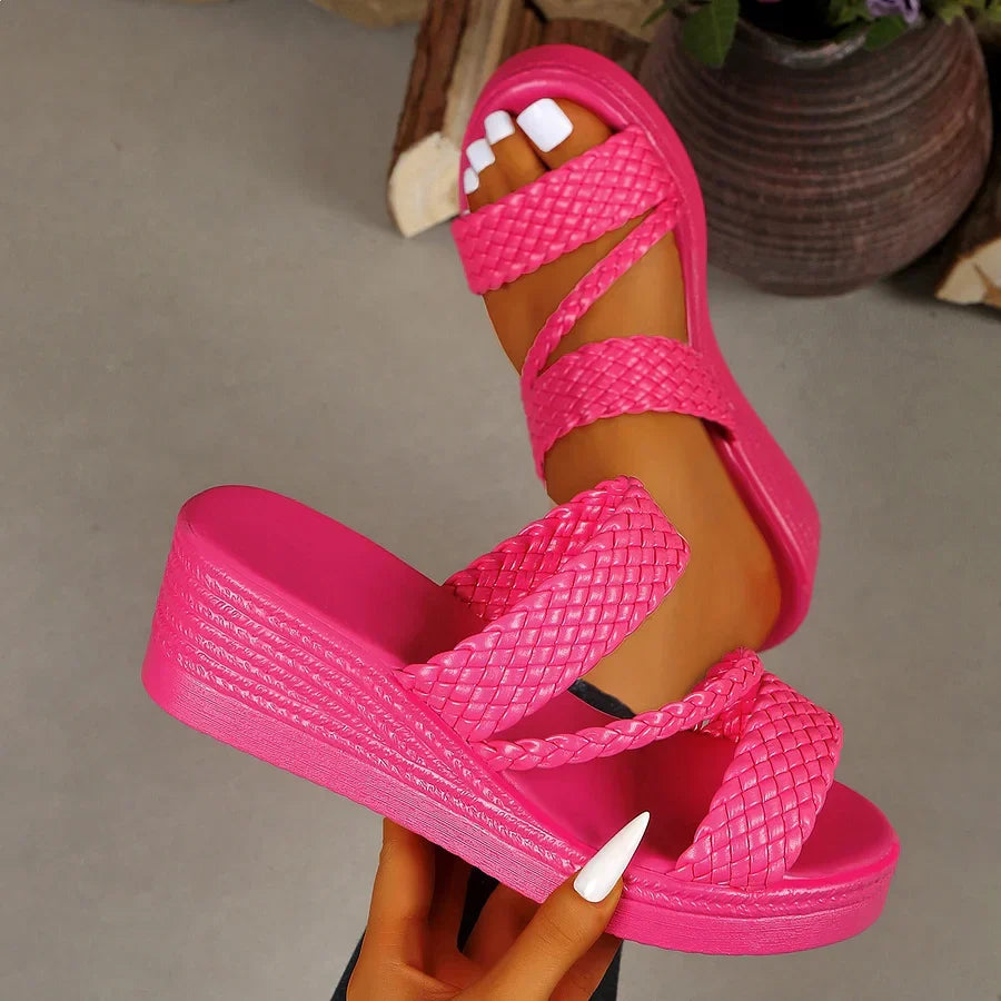 Kalwina - Sandalias de Cuña Con Plataforma y Tiras Trenzadas