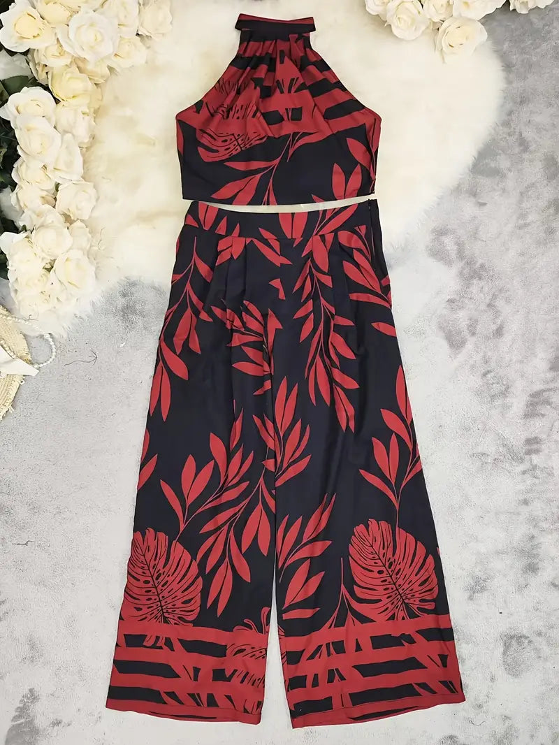 Zirina | Conjunto De Top Corto Con Cuello Halter Y Pantalón De Pierna Ancha