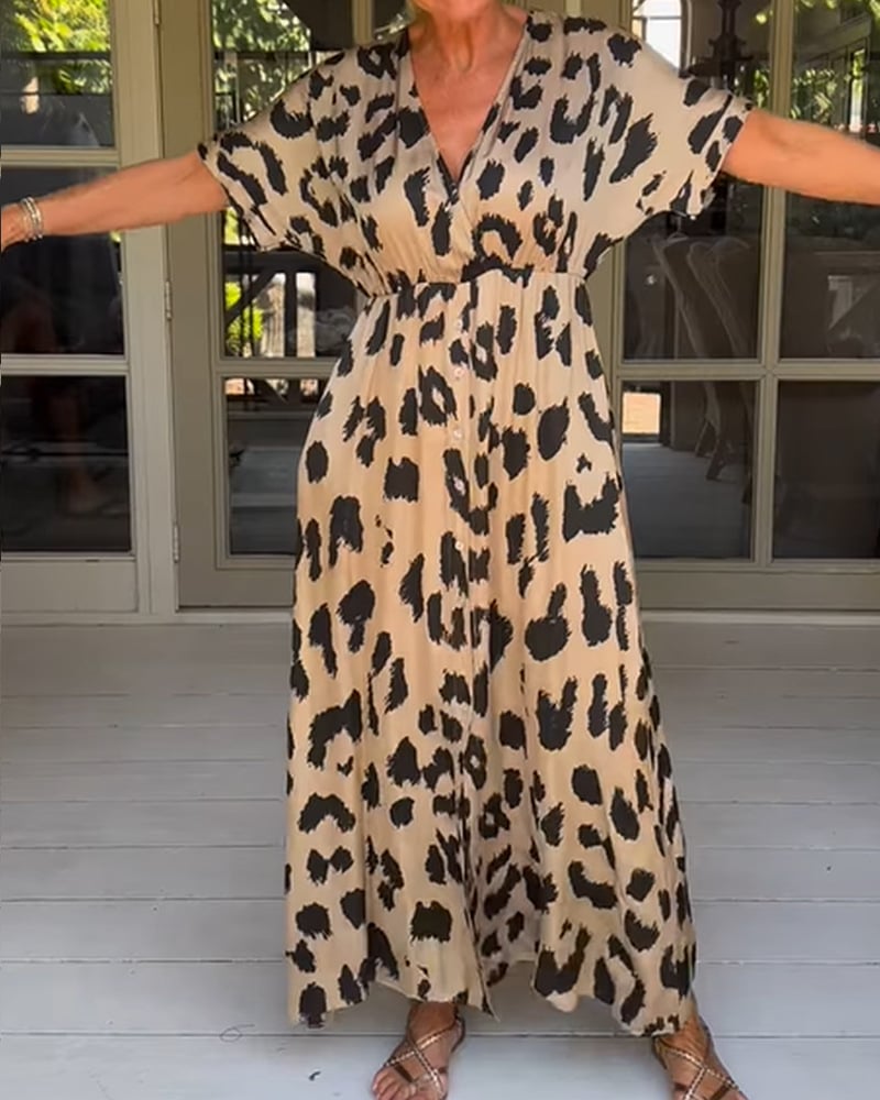 Kawtar | Vestido Largo Con Estampado De Leopardo Y Escote en V