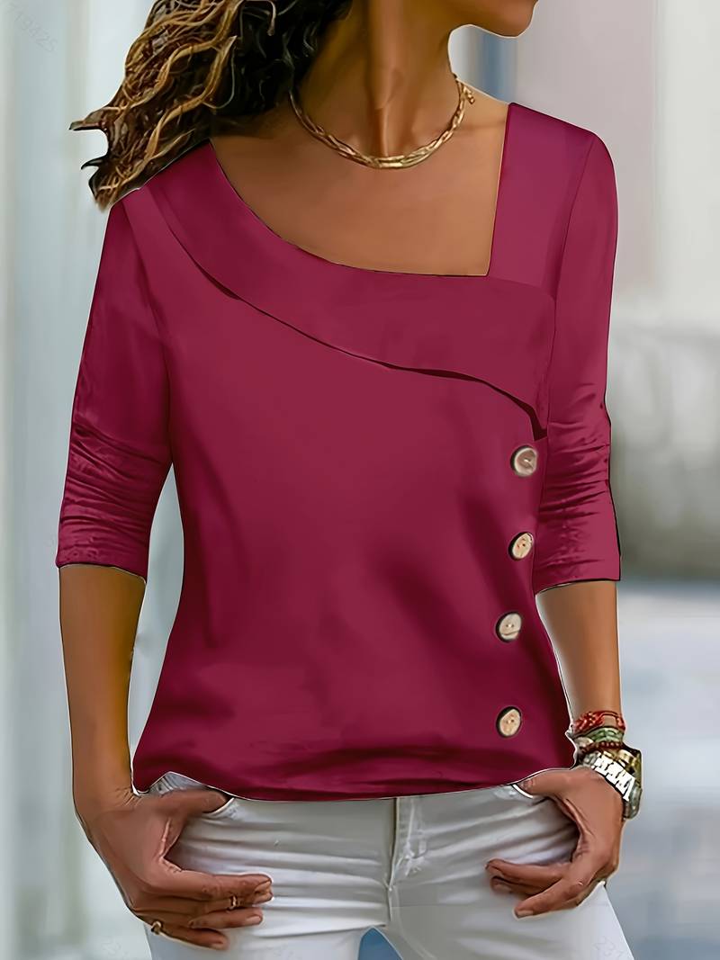 Chelsey | Camiseta Asimétrica Con Botones Decorativos