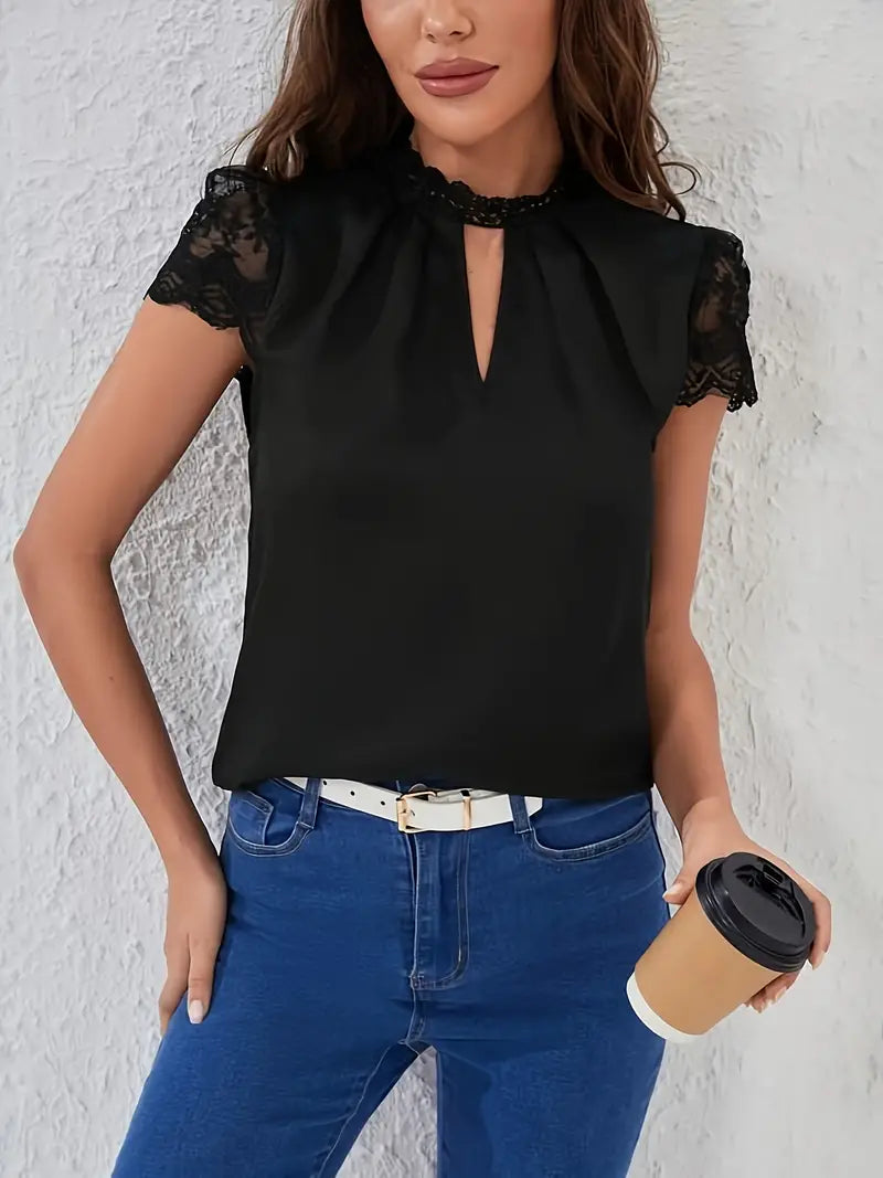 Anneliese | Blusa de Encaje Con Manga Corta y Escote Abierto