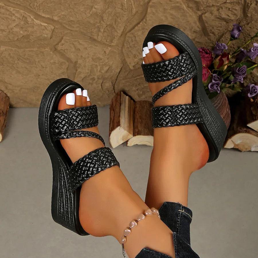 Kalwina - Sandalias de Cuña Con Plataforma y Tiras Trenzadas