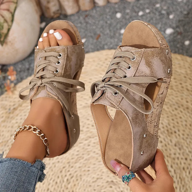 Nadiu | Sandalias De Cuña Con Cordones