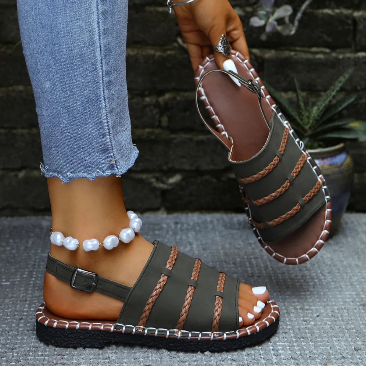 Samela | Sandalias Planas Con Tiras Trenzadas Y Talón Abierto