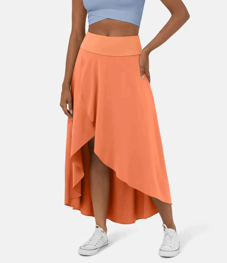 Keisha | Falda Midi Asimétrica Con Volantes y Cintura Alta
