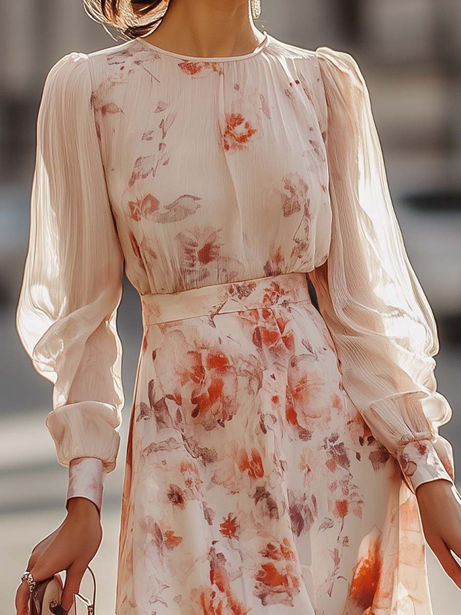 Shiella - Vestido Midi de Manga Larga Con Estampado Floral