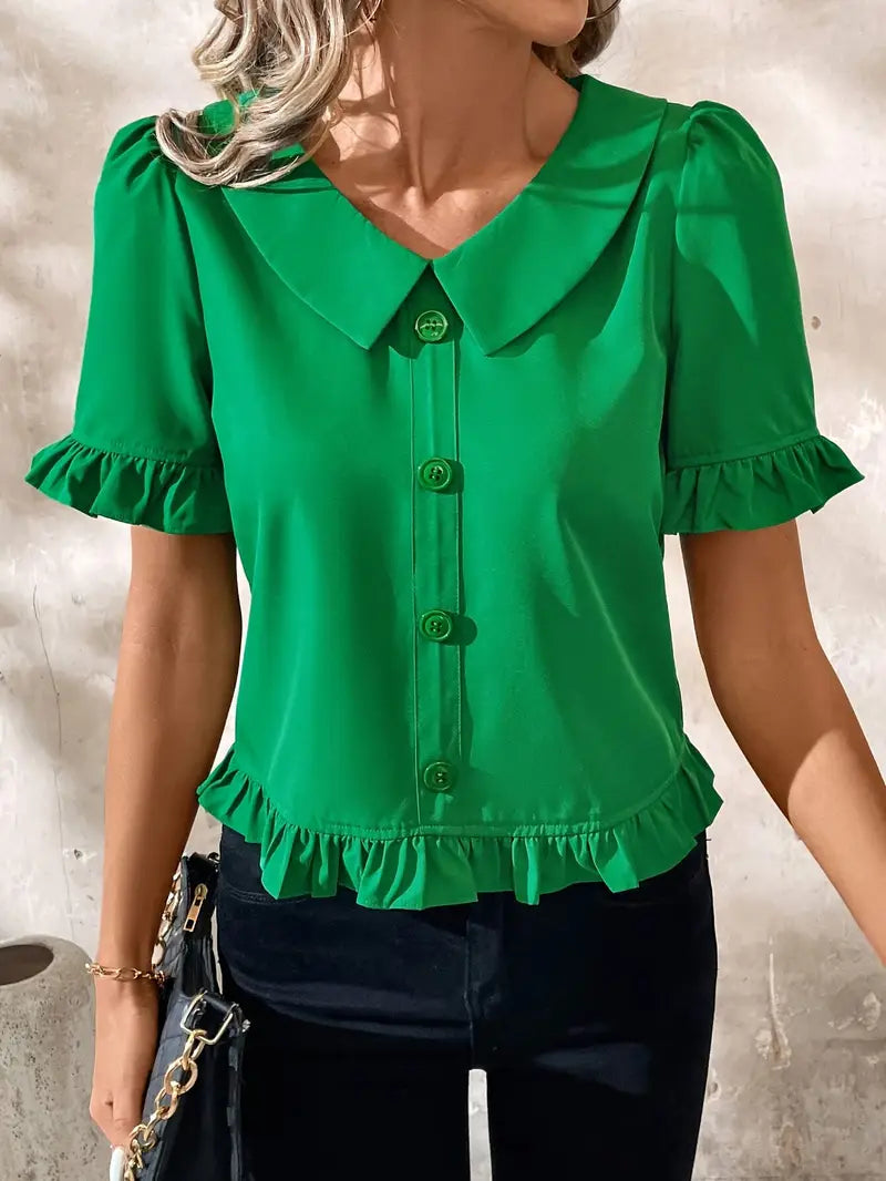 Foteini - Blusa de Manga Corta Con Cuello Peter Pan