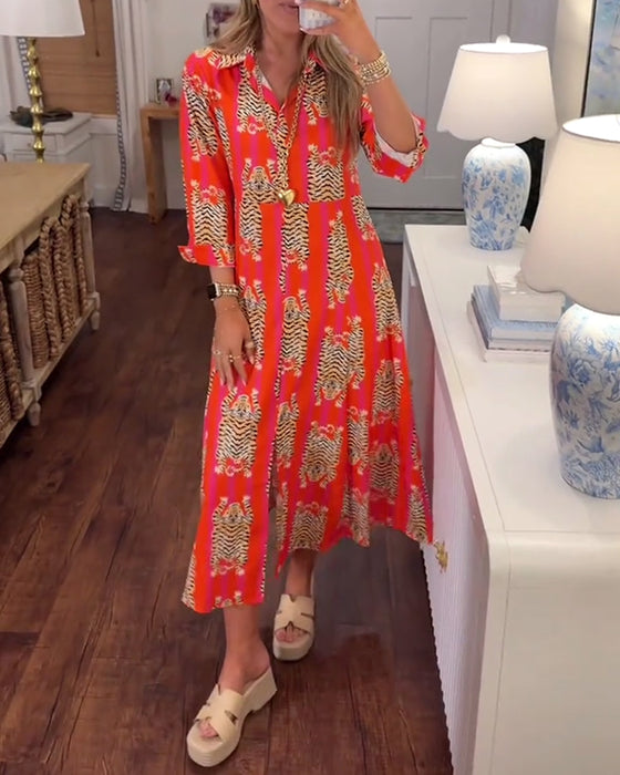 Sinney - Vestido Largo Estampado de Manga Larga