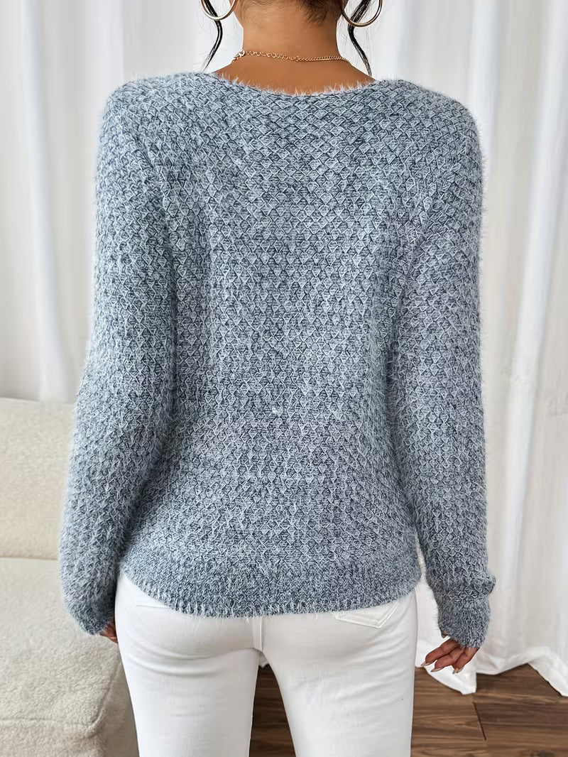 Aderah | Jersey De Punto Con Cuello en V Y Manga Larga Con Textura