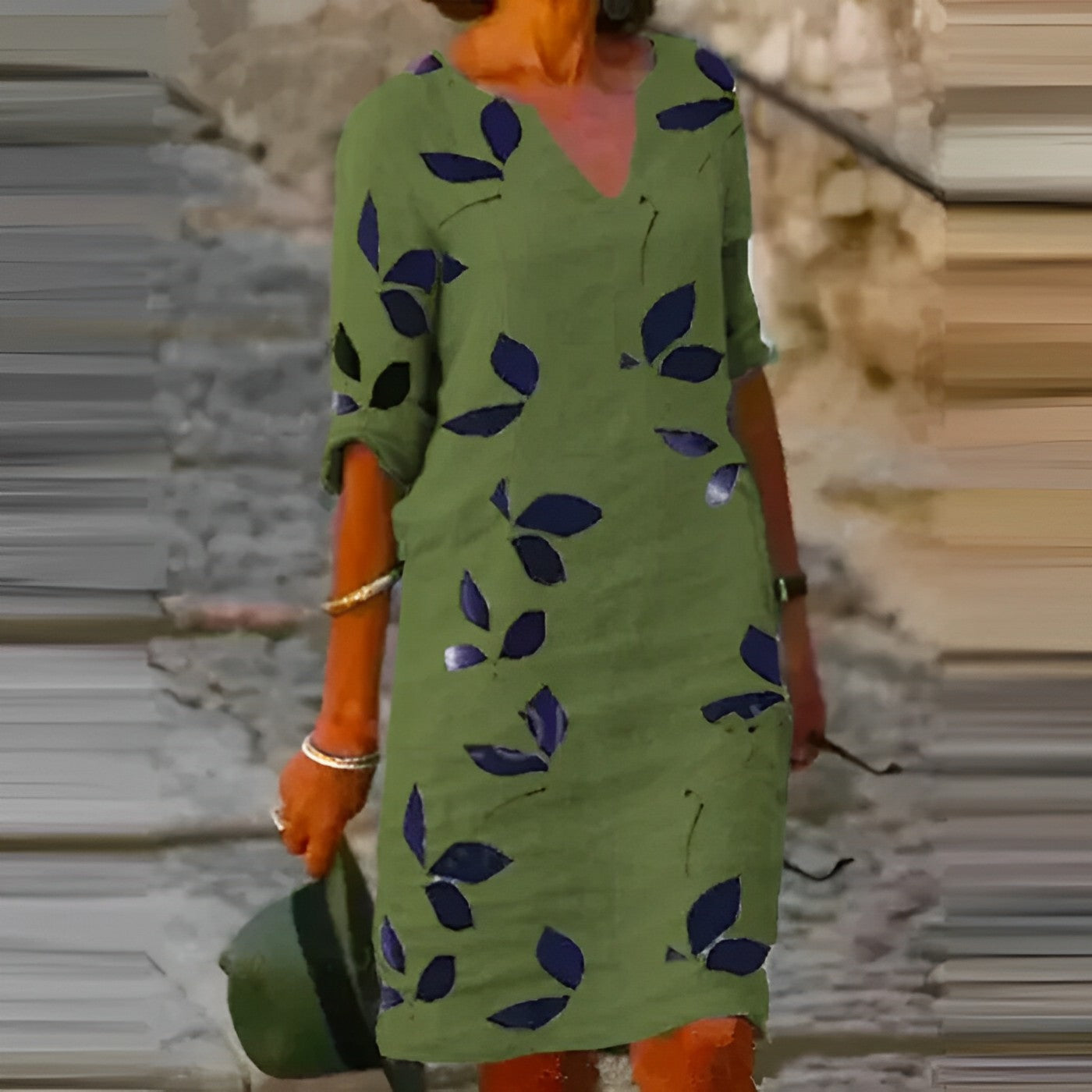 Zadie | Vestido Midi Estampado De Hojas Cuello V