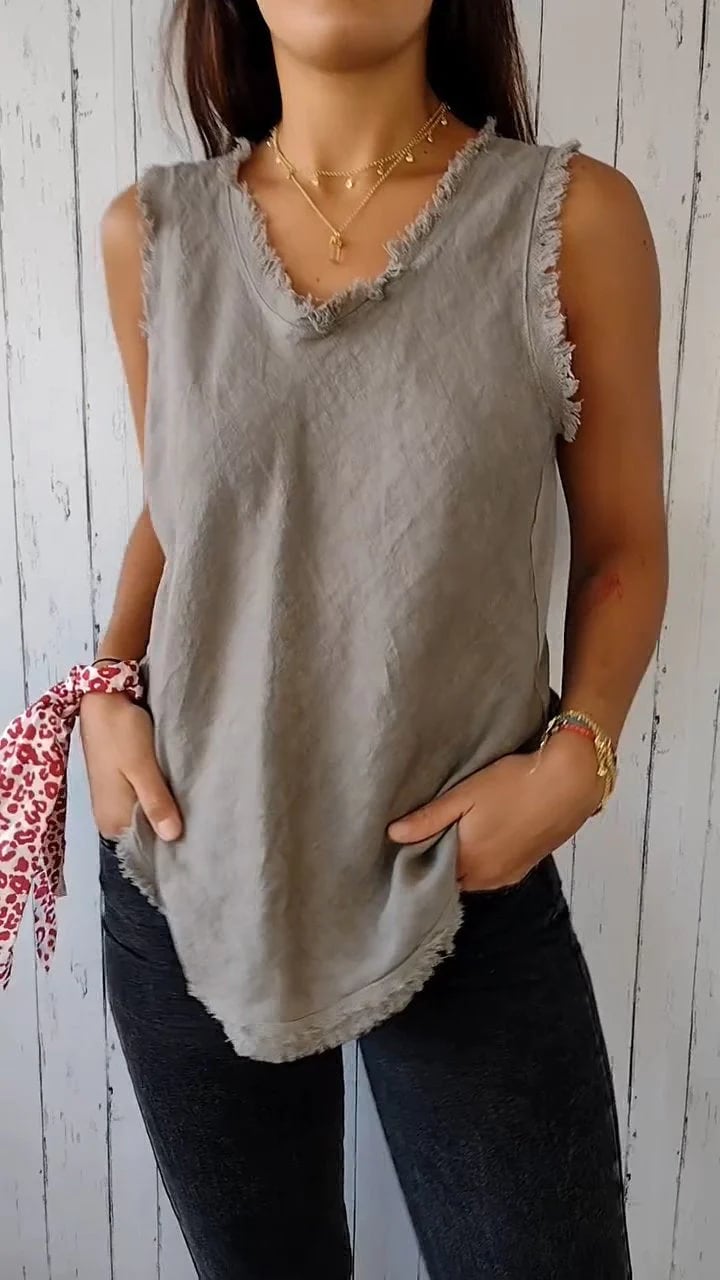 Myriam | Top Sin Mangas Con Cuello en V y Dobladillo Deshilachado