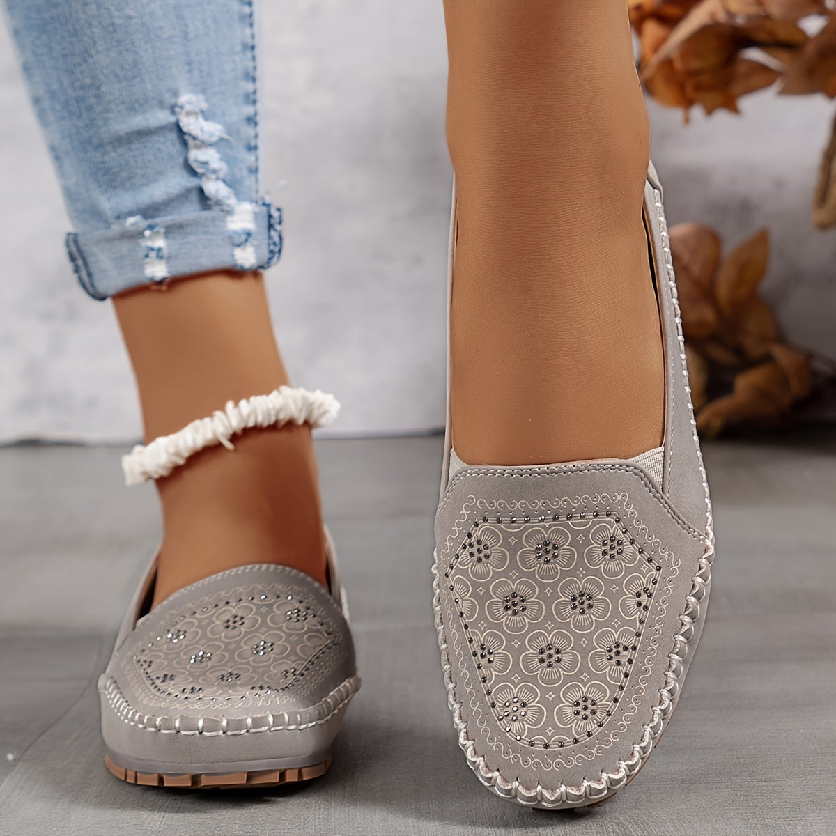 Lyrissa | Mocasines Casuales Sin Cordones Con Estampado Floral Para Mujer