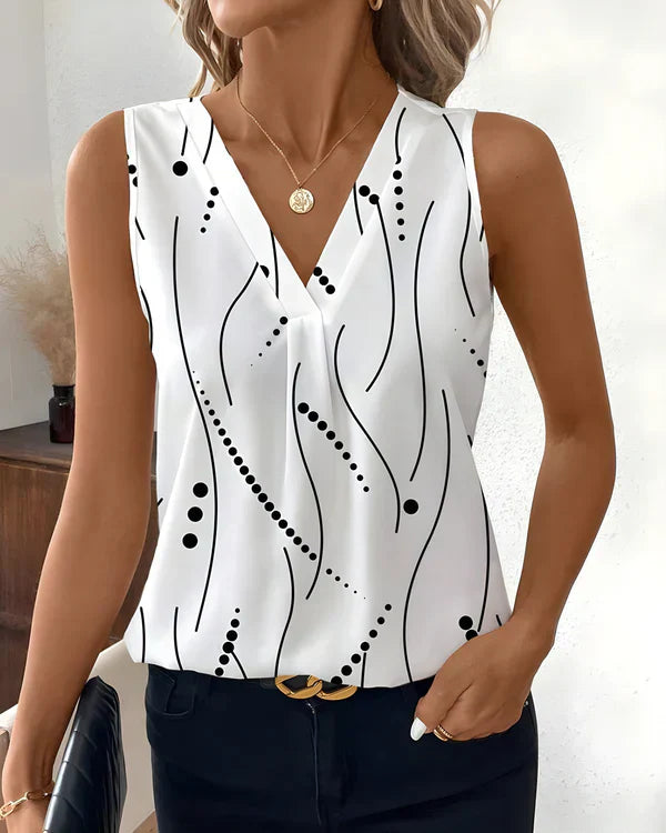 Thea | Blusa Estampada Sin Mangas Cuello V
