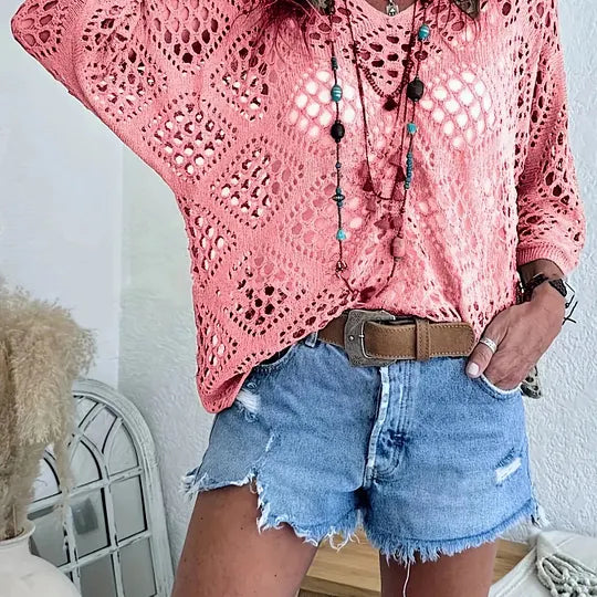 Raissa - Top de Ganchillo Con Cuello en V y Punto Calado