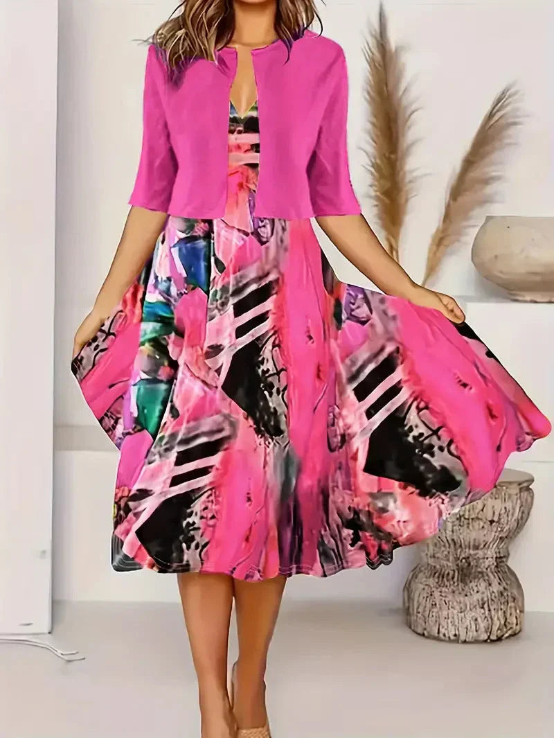 Vainoana | Vestido MIDI Estampado Con Chaqueta Abierta Por Delante