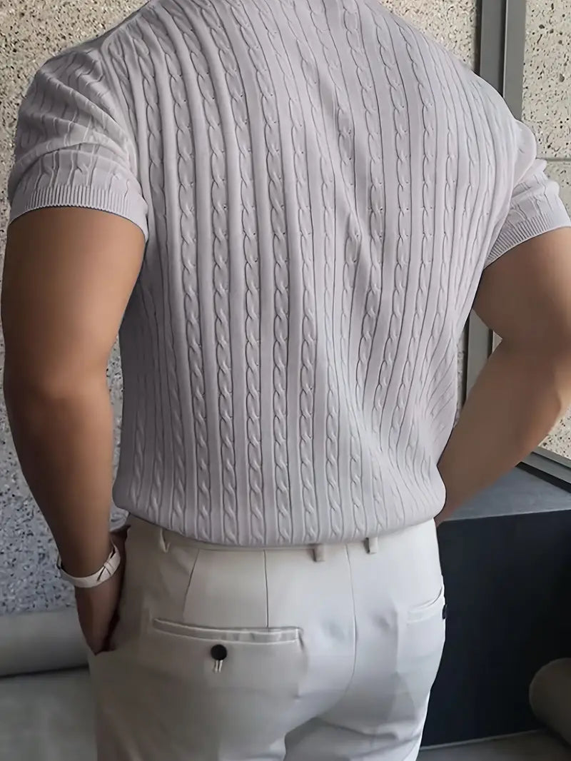 Kiril - Camiseta de Manga Corta Con uello Redondo y Punto Trenzado