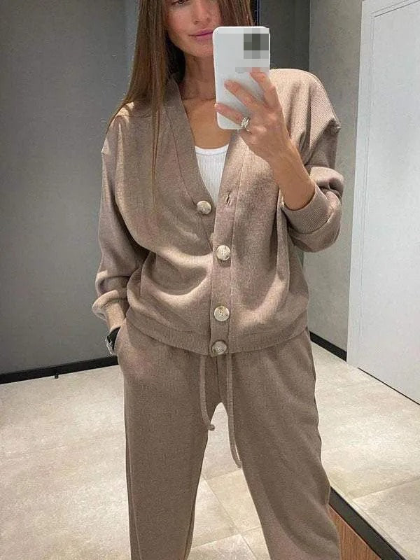 Anisa | Conjunto De Chaqueta De Punto Con Cuello en V Y Botones