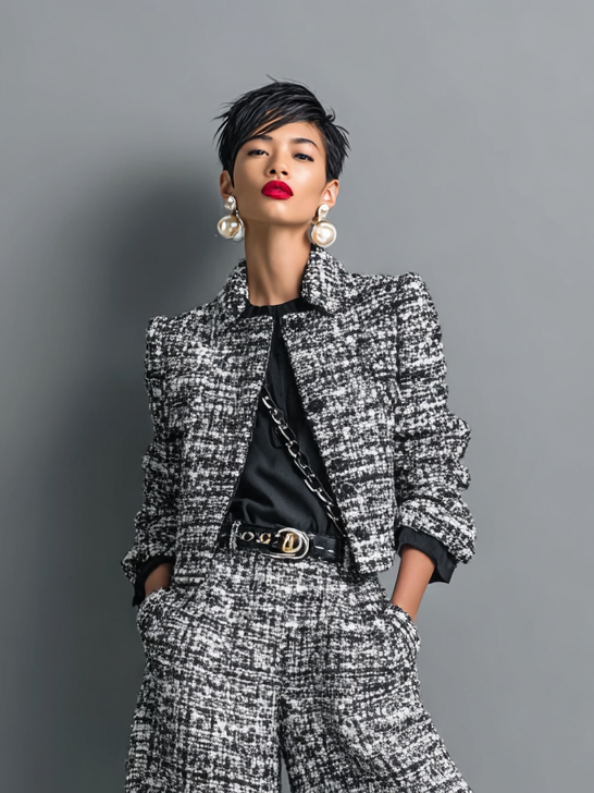 Aderet | Conjunto Tweed Chaqueta Pantalón Ancho