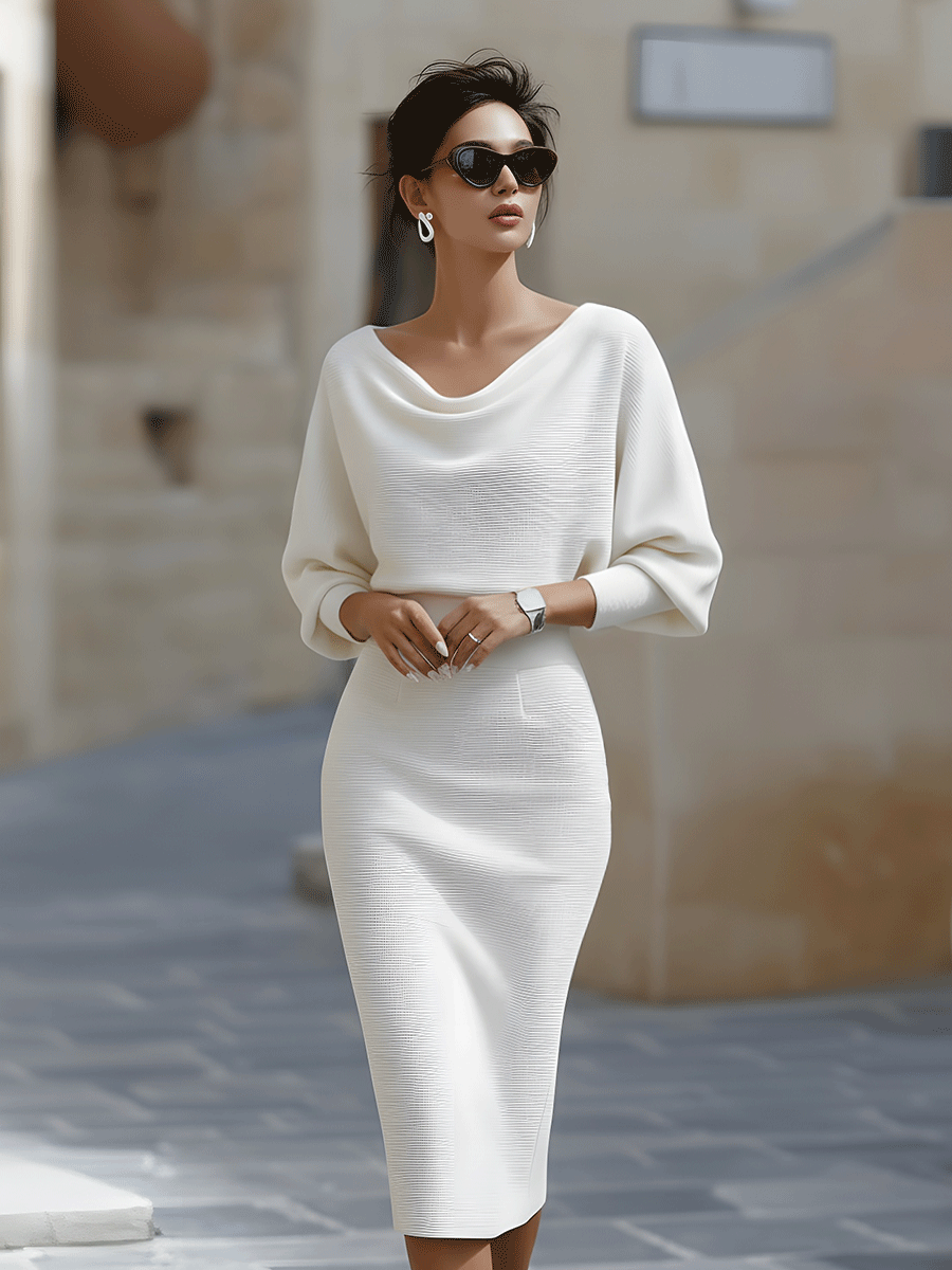 Amyy | Vestido MIDI De Punto Texturizado Con Mangas De Murciélago