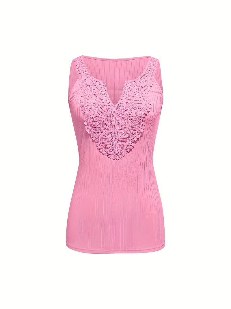 Hajar | Camiseta Sin Mangas De Canalé Con Ribete De Encaje