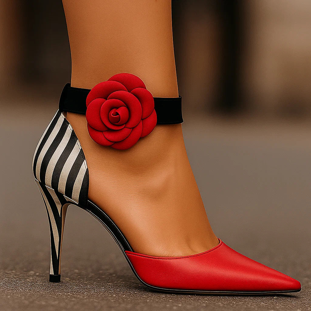 Zenaya | Zapato Tacón Alto Floral Tobillera Elegante