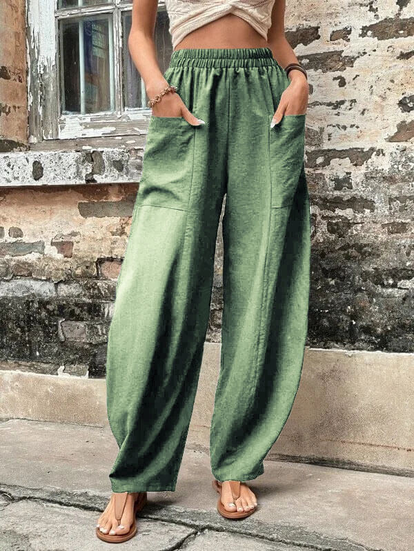 Salomee | Pantalones Informales De Corte Ancho Con Cintura Elástica Y Bolsillos