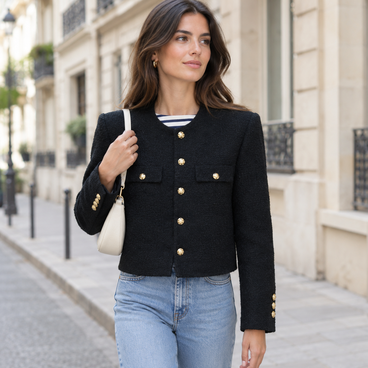 Radmieandra | Chaqueta de Tweed con Botones Dorados