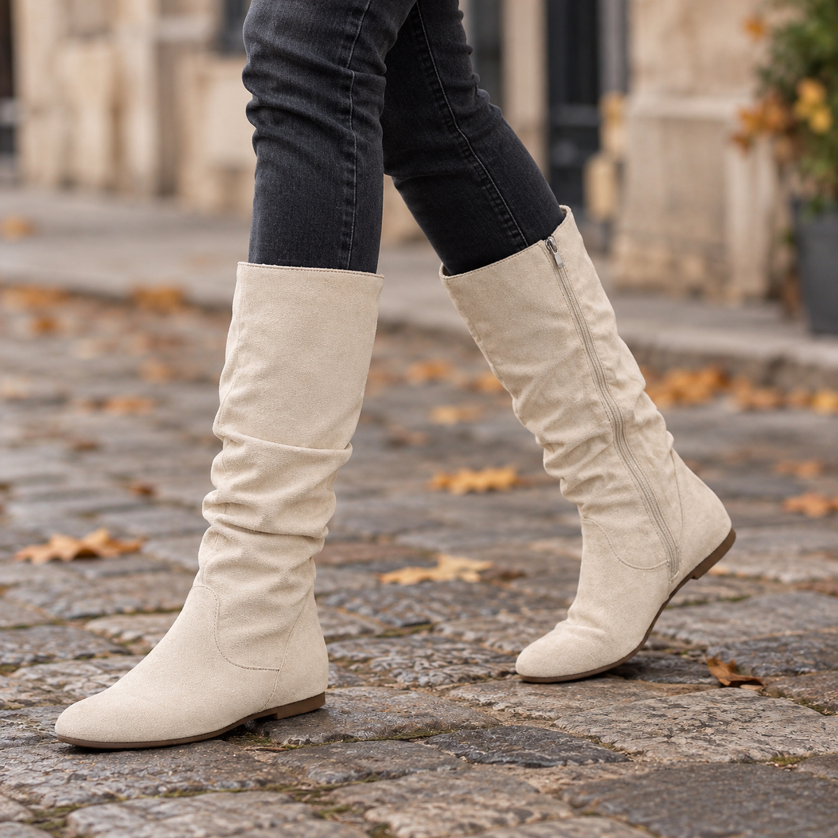 Fiamanuta | Botas Altas Estilo Slouchy con Punta Redonda