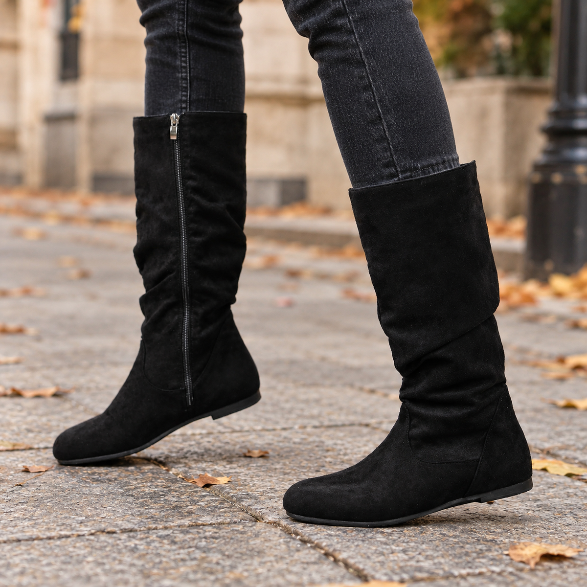 Fiamanuta | Botas Altas Estilo Slouchy con Punta Redonda