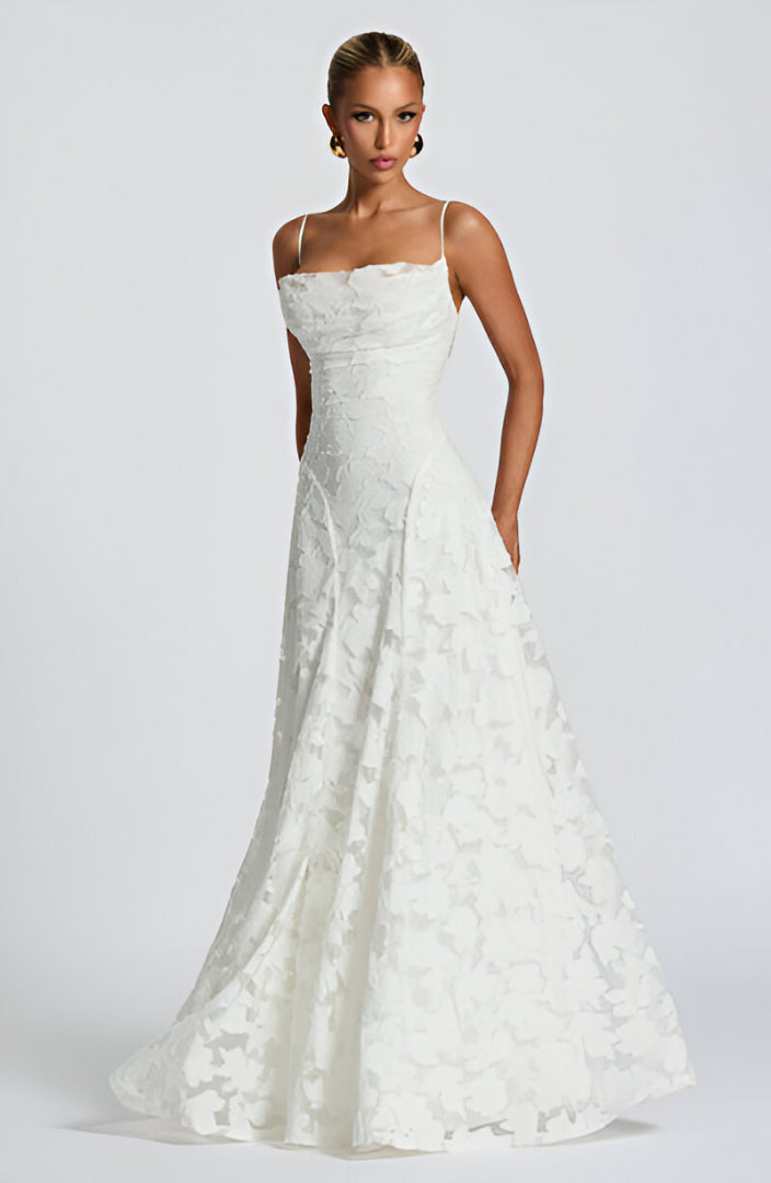 Alona | Vestido Largo De Tirantes Con Textura Floral