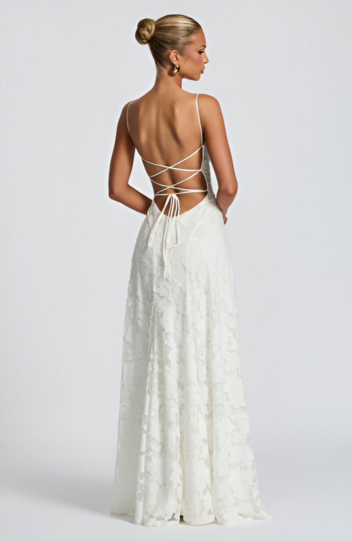 Alona | Vestido Largo De Tirantes Con Textura Floral
