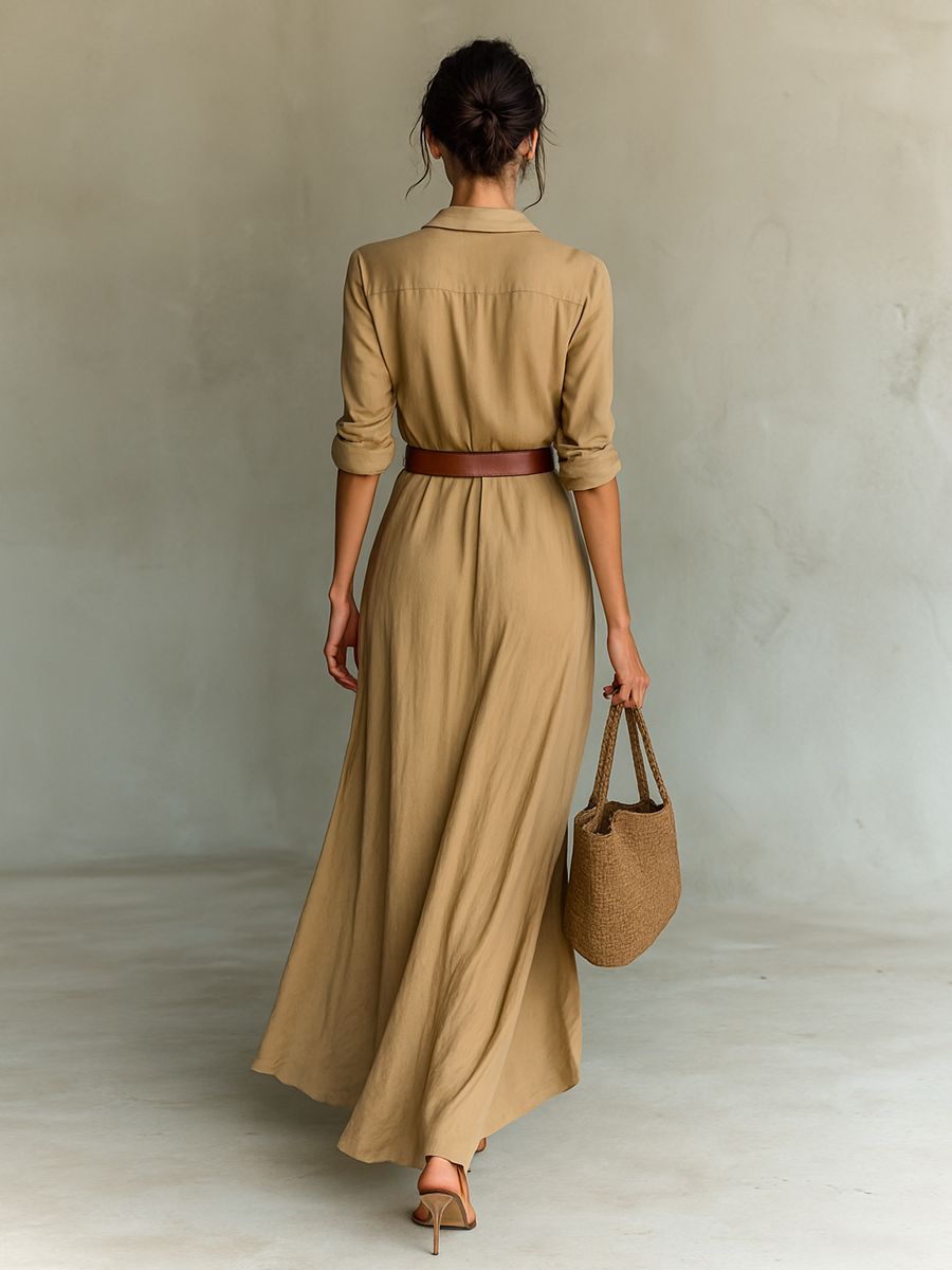 Moona | Vestido Largo de Manga Larga Con Cuello de Solapa