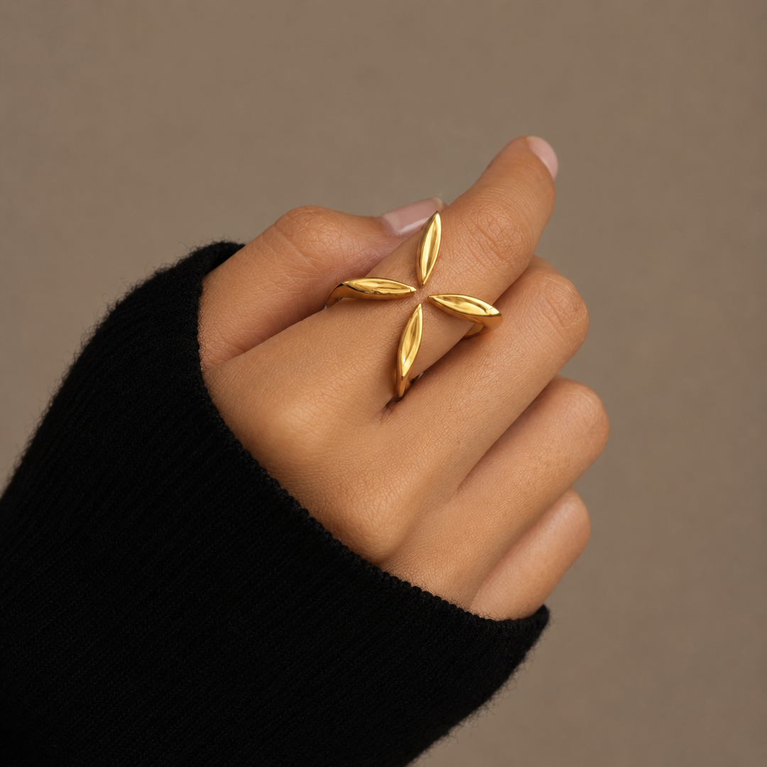 Gerti  | Anillo llamativo con Diseño de Hoja Abierta
